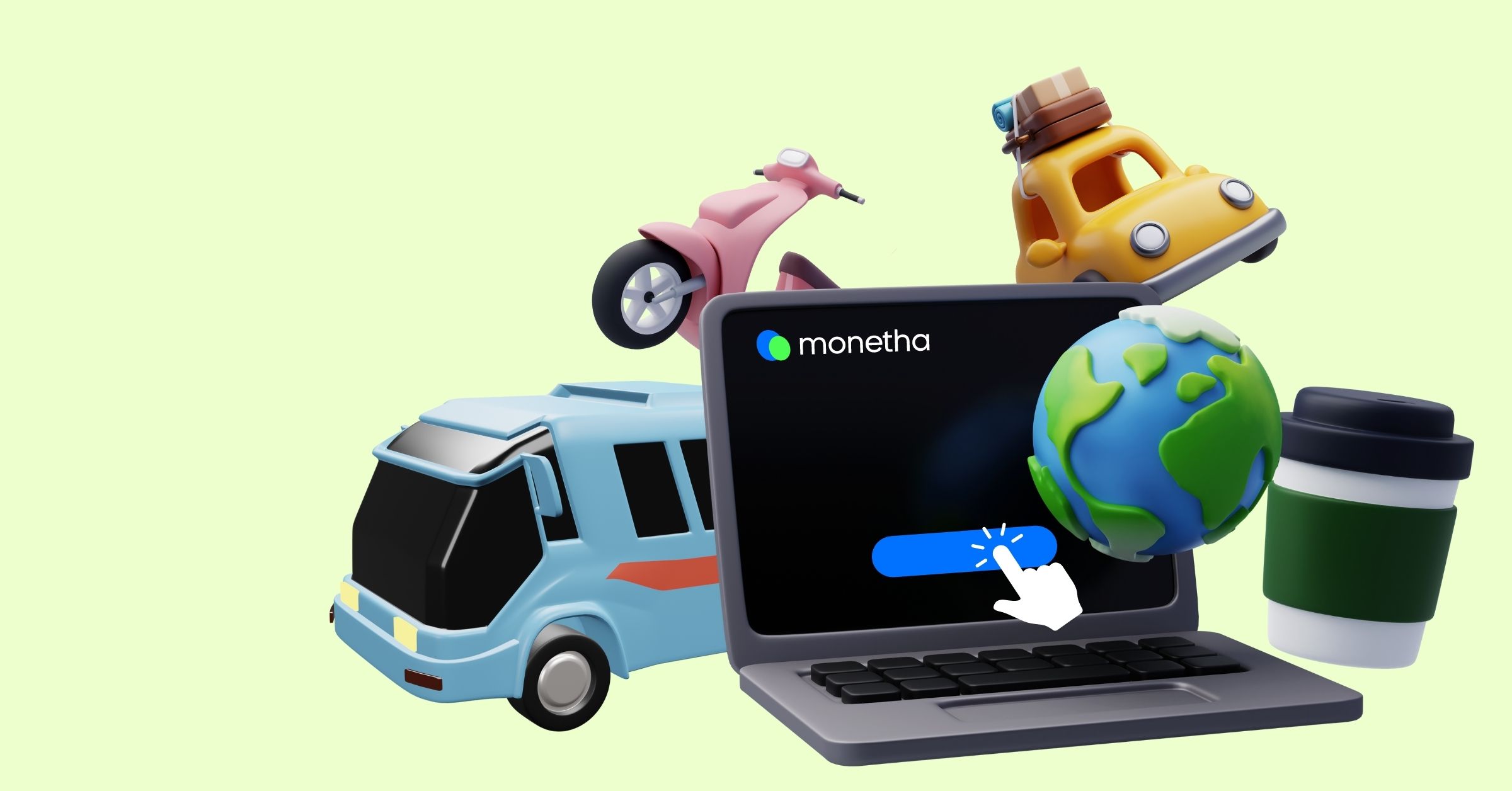 a laptop and toy vehicles