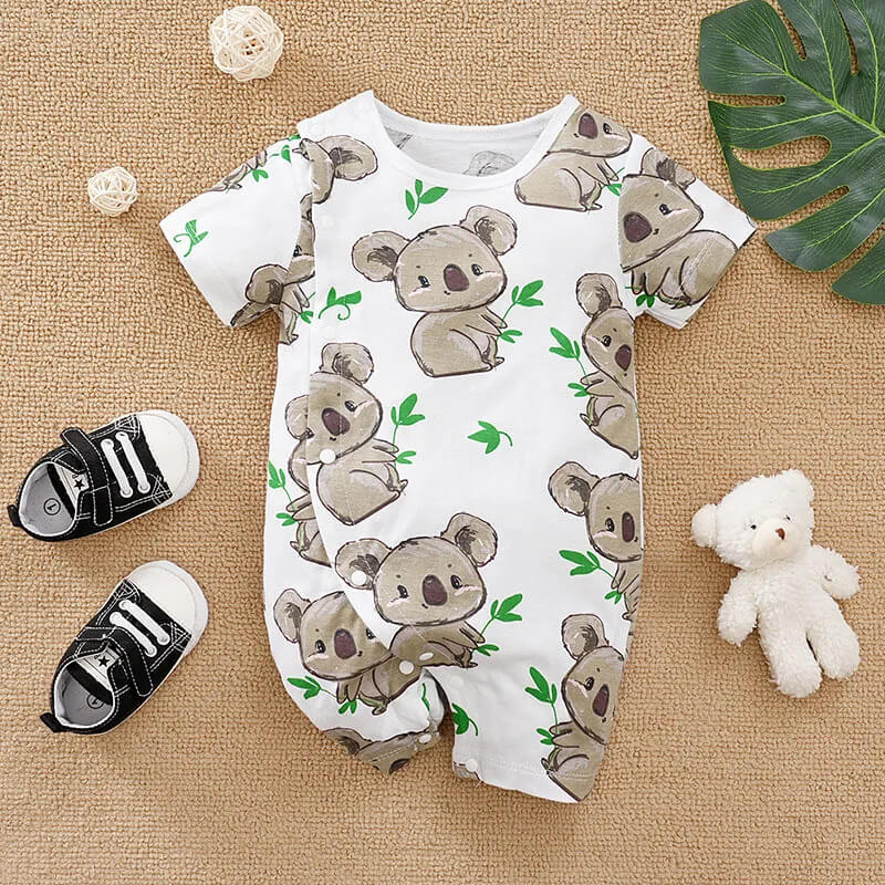 Baby GirlBoy 100 Cotton Koala Print Short sleeve Jumpsuit - Monetha