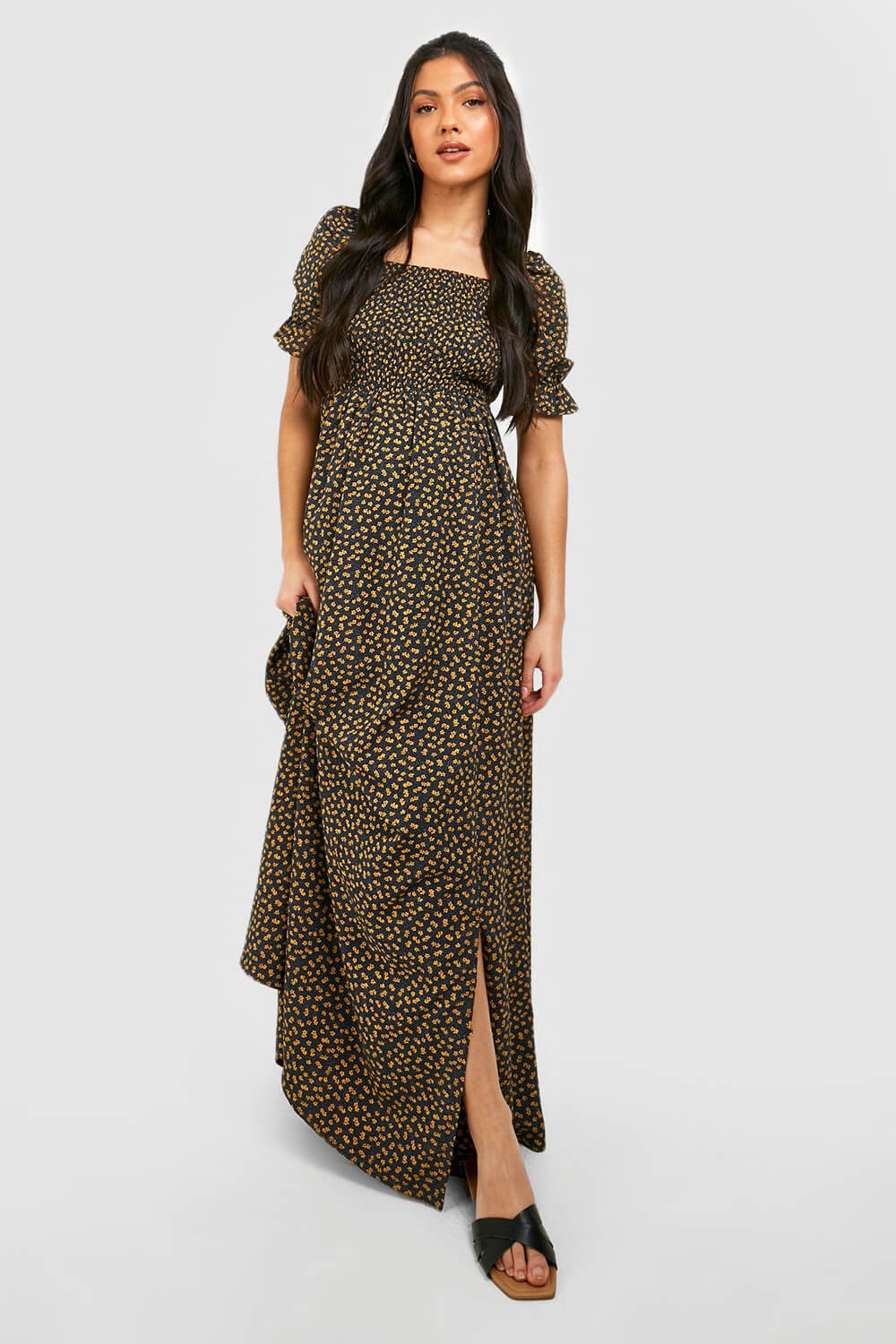 MATERNITY FLORAL SQUARE NECK MAXI DRESS - Monetha