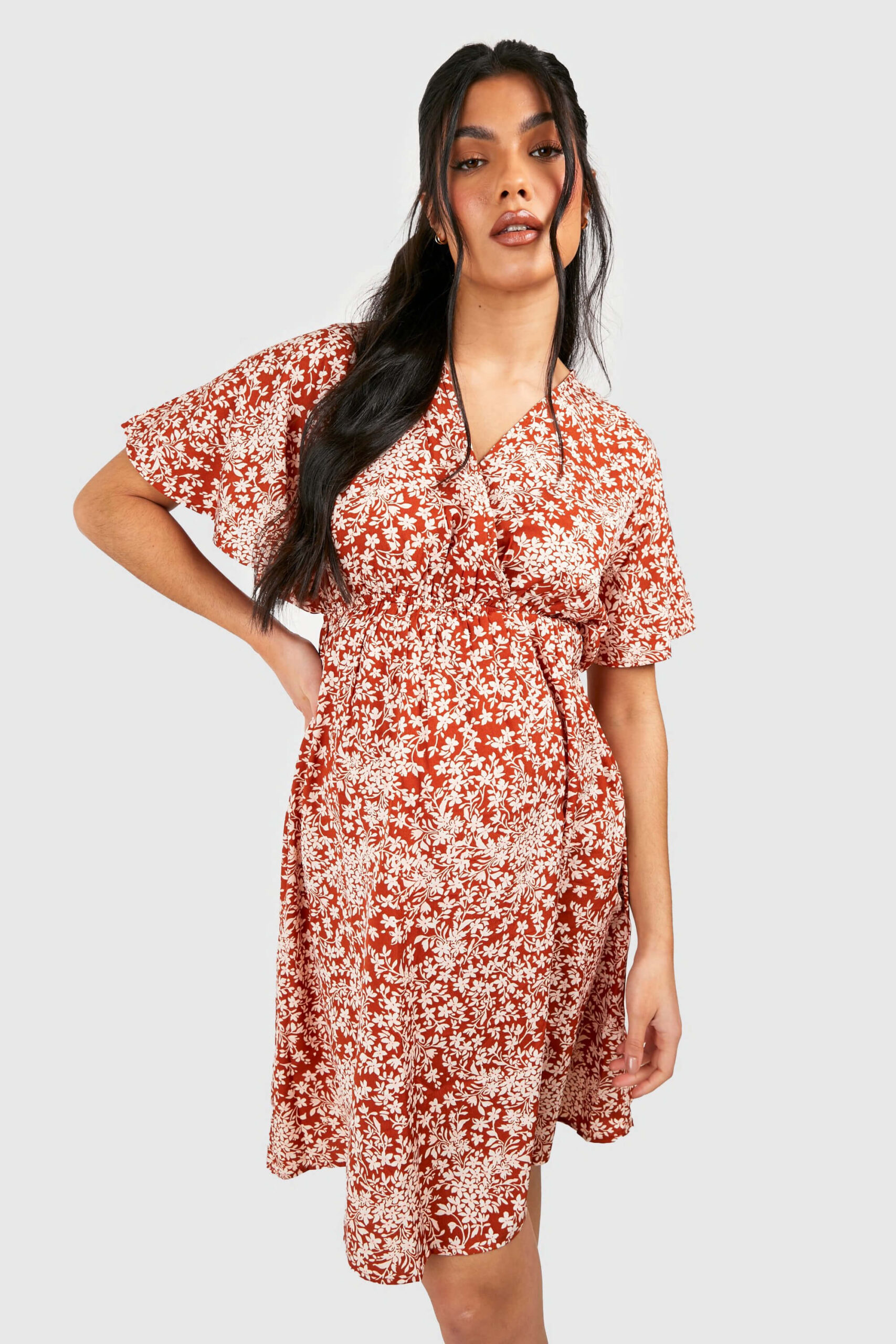 MATERNITY FLORAL WRAP SMOCK DRESS scaled - Monetha