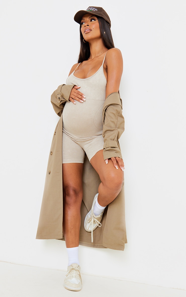 MATERNITY OATMEAL SEAMLESS MINI GYM UNITARD - Monetha