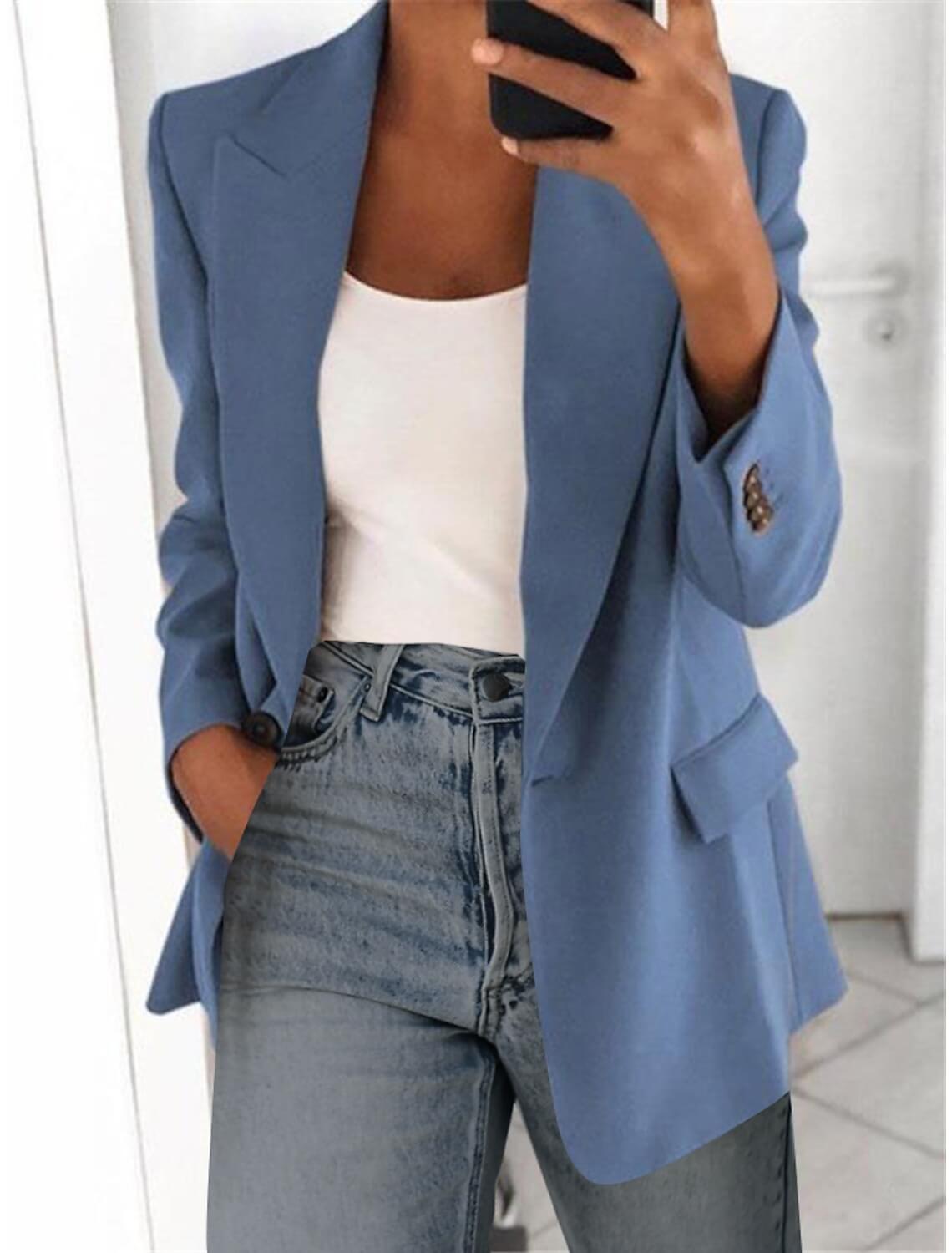 Womens Blazer Solid Color Classic Style Business - Monetha