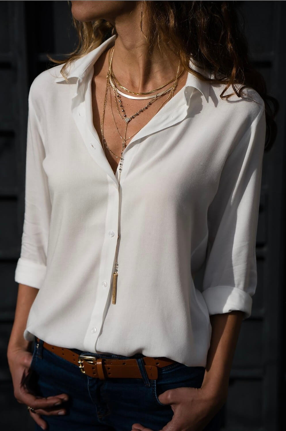 Womens Blouse Shirt Plain Shirt Collar Business Basic 2 - Monetha