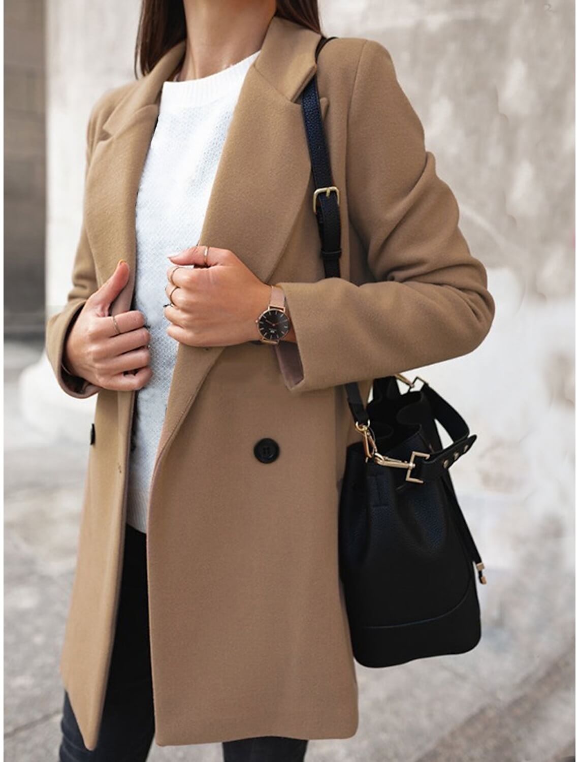 Womens Winter Coat Solid Color Office Work - Monetha