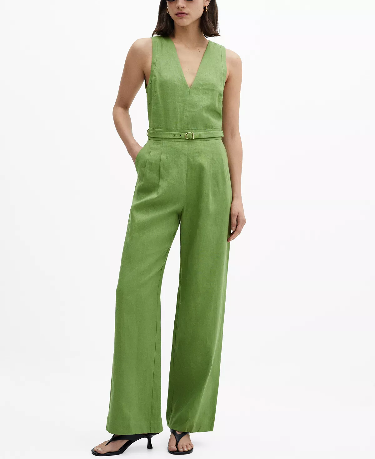 MANGO Women's Belt Linen Jumpsuit Discounts and Cashback