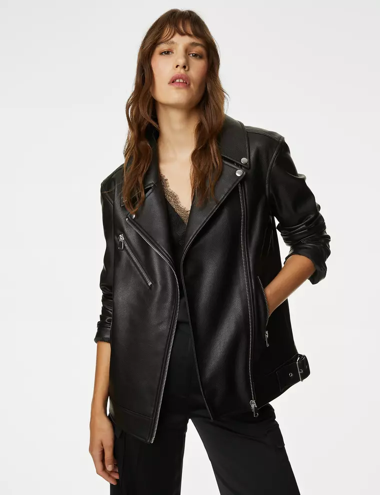 M&S Collection Faux Leather Girlfriend Biker Jacket Discounts and Cashback