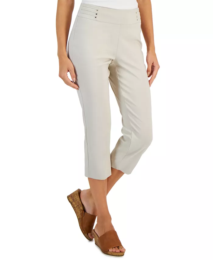 JM Collection Women's Pull On Slim-Fit Rivet Detail Cropped Pants, Created for Macy's Discounts and Cashback